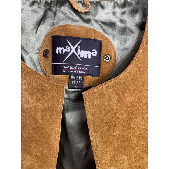 Wilsons Maxima Brown Suede Patchwork Skirt Vest 2 pc Skirt Suit Size 10 Medium - Picture 9 of 9